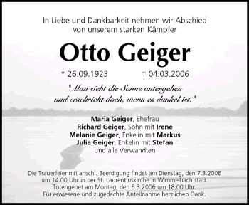 Anzeige von Otto Geiger von MGO