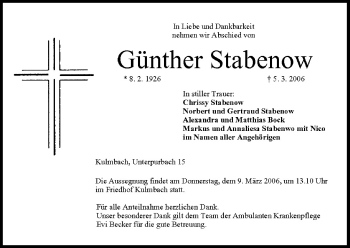 Anzeige von Günther Stabenow von MGO