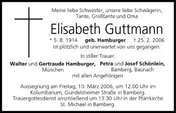 Anzeige von Elisabeth Guttmann von MGO