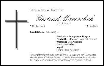 Anzeige von Gertrud Maroschek von MGO