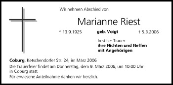 Anzeige von Marianne Riest von MGO