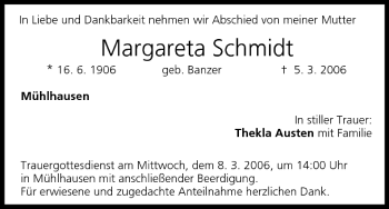 Anzeige von Margareta Schmidt von MGO