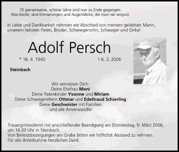 Anzeige von Adolf Persch von MGO