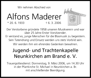 Anzeige von Alfons Maderer von MGO