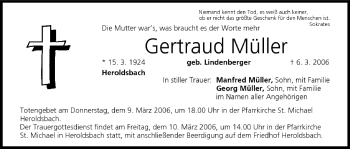 Anzeige von Gertraud Müller von MGO