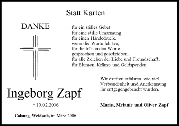 Anzeige von Ingeborg Zapf von MGO