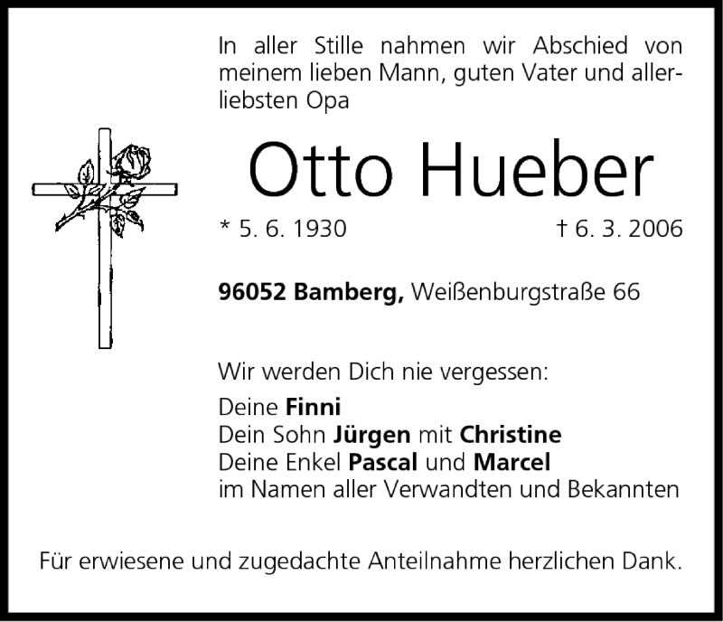  Traueranzeige für Otto Hueber vom 18.03.2006 aus MGO