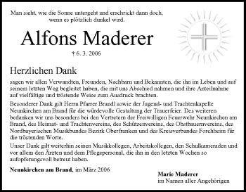 Anzeige von Alfons Maderer von MGO