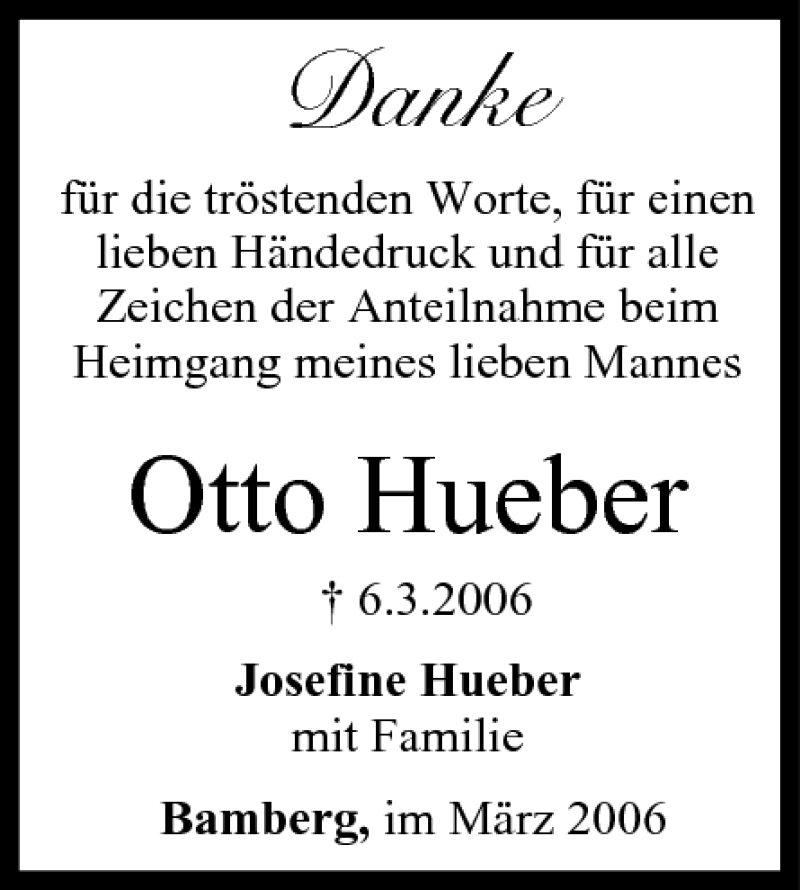  Traueranzeige für Otto Hueber vom 25.03.2006 aus MGO