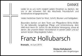Anzeige von Franz Hollubarsch von MGO