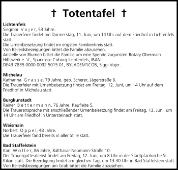 Anzeige von Totentafel vom 11.06.2015 von MGO