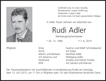 Anzeige von Rudi Adler von MGO