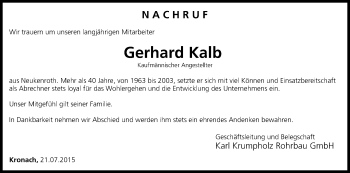 Anzeige von Gerhard Kalb von MGO