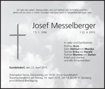 Anzeige von Josef Messelberger von MGO