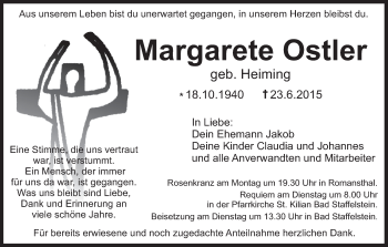 Anzeige von Margarete Ostler von MGO