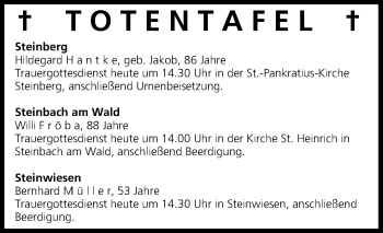 Anzeige von Totentafel 24.03.2015 von MGO