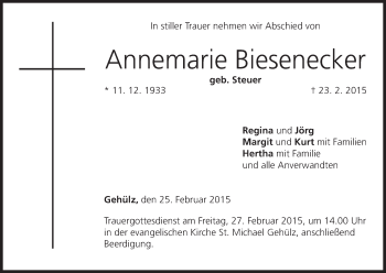 Anzeige von Annemarie Biesenecker von MGO