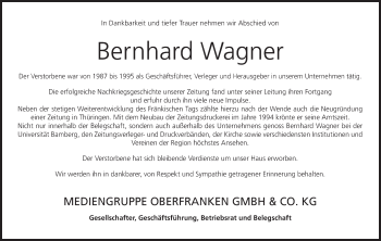 Anzeige von Bernhard Wagner von MGO