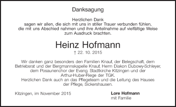 Anzeige von Heinz Hofmann von MGO