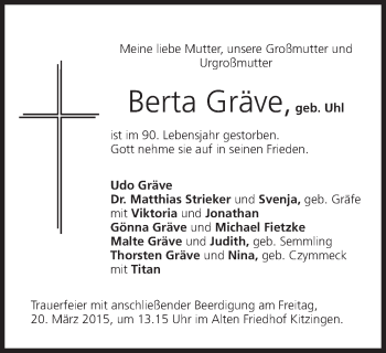 Anzeige von Berta Gräve von MGO