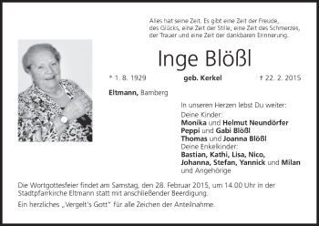 Anzeige von Inge Blößl von MGO