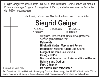 Anzeige von Siegrid Geiger von MGO