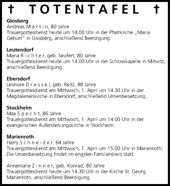 Anzeige von Totentafel 31.03.2015 von MGO