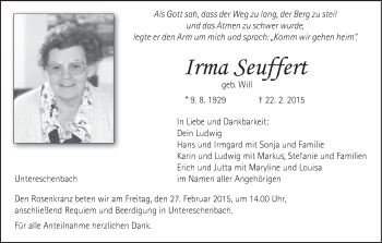 Anzeige von Irma Seuffert von MGO
