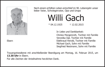 Anzeige von Willi Gach von MGO