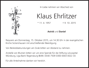 Anzeige von Klaus Ehrlitzer von MGO