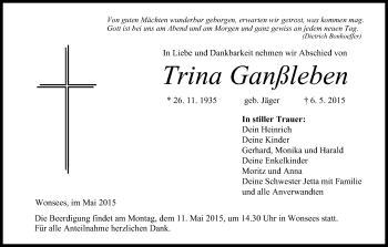 Anzeige von Trina Ganßleben von MGO