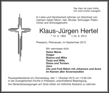 Anzeige von Klaus-Jürgen Hertel von MGO