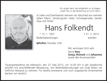 Anzeige von Hans Folkendt von MGO