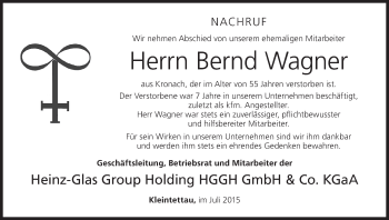 Anzeige von Bernd Wagner von MGO