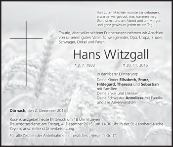 Anzeige von Hans Witzgall von MGO