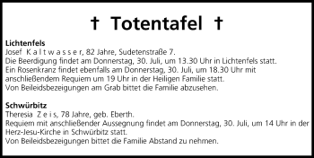 Anzeige von Totentafel vom 30.07.2015 von MGO