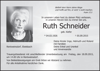 Anzeige von Ruth Schneider von MGO