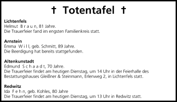 Anzeige von Totentafel vom 21.04.2015 von MGO