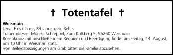 Anzeige von Totentafel, vom 14.08.2015 von MGO