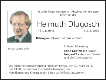 Anzeige von Helmuth Dlugosch von MGO