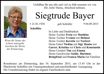 Anzeige von Siegtrude Bayer von MGO