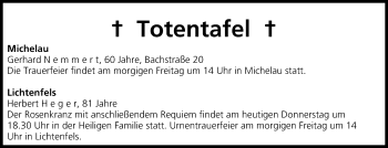 Anzeige von Totentafel vom 12.02.2015 von MGO