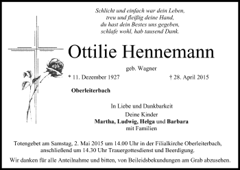 Anzeige von Ottilie Hennemann von MGO