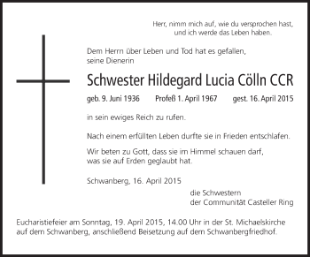 Anzeige von Hildegard Lucia Cölln von MGO