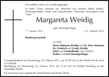 Anzeige von Margareta Weidig von MGO