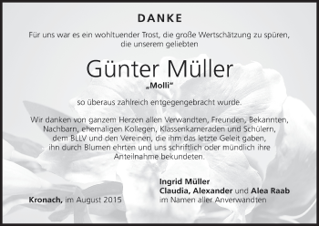Anzeige von Günter Müller von MGO