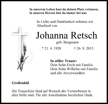 Anzeige von Johanna Retsch von MGO