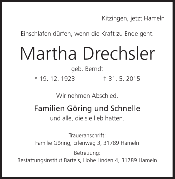 Anzeige von Martha Drechsler von MGO
