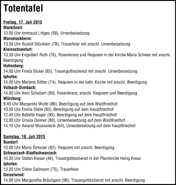 Anzeige von Marlene Sittler von MGO