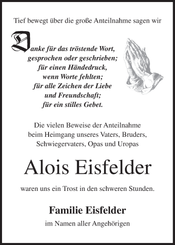 Anzeige von Alois Eisfelder von MGO